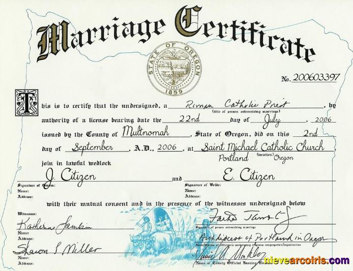 USA oregon marriage certificate